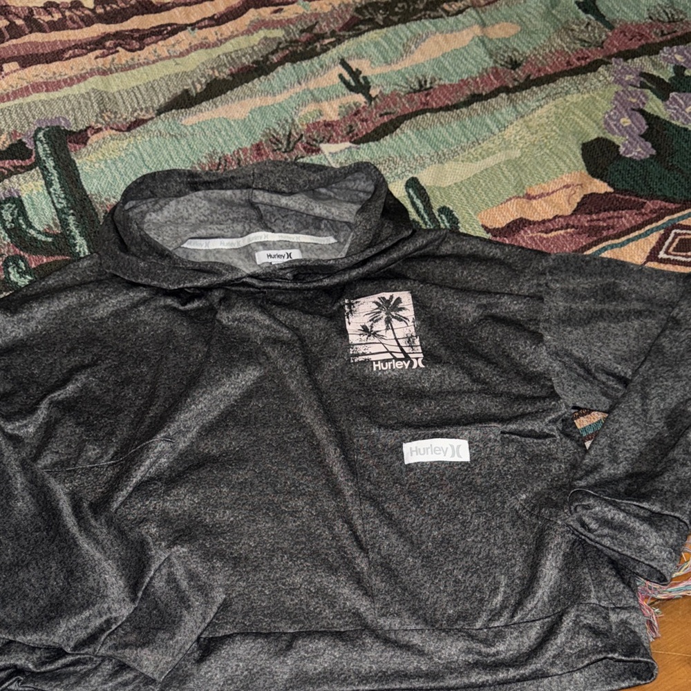 Hurley Charcoal Hoodie with Palm Tree Design